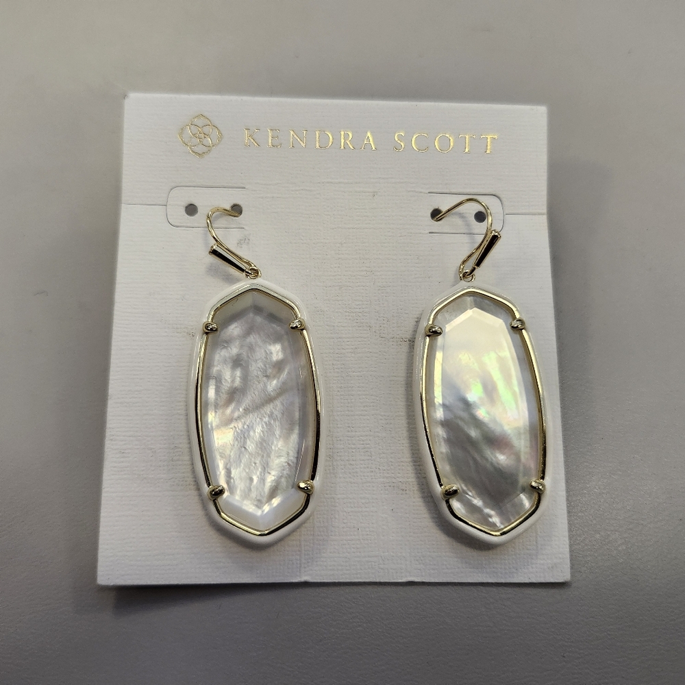 NWT Kendra Scott Enamel Ivory Mix 14k Gold-Plated Color-Framed Drop Earrings